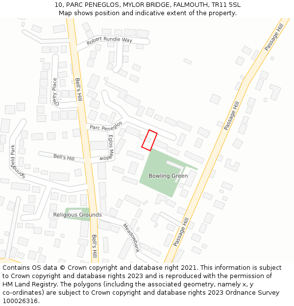 10, PARC PENEGLOS, MYLOR BRIDGE, FALMOUTH, TR11 5SL: Location map and indicative extent of plot