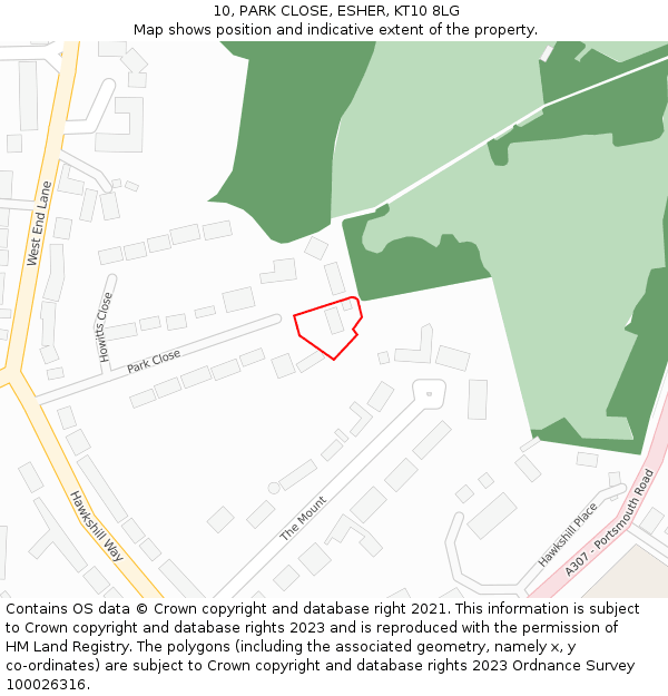 10, PARK CLOSE, ESHER, KT10 8LG: Location map and indicative extent of plot