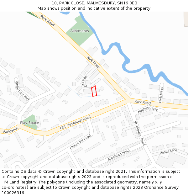 10, PARK CLOSE, MALMESBURY, SN16 0EB: Location map and indicative extent of plot