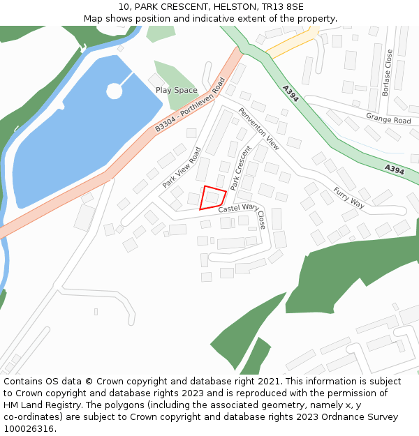 10, PARK CRESCENT, HELSTON, TR13 8SE: Location map and indicative extent of plot