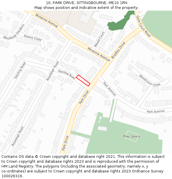 10, PARK DRIVE, SITTINGBOURNE, ME10 1RN: Location map and indicative extent of plot