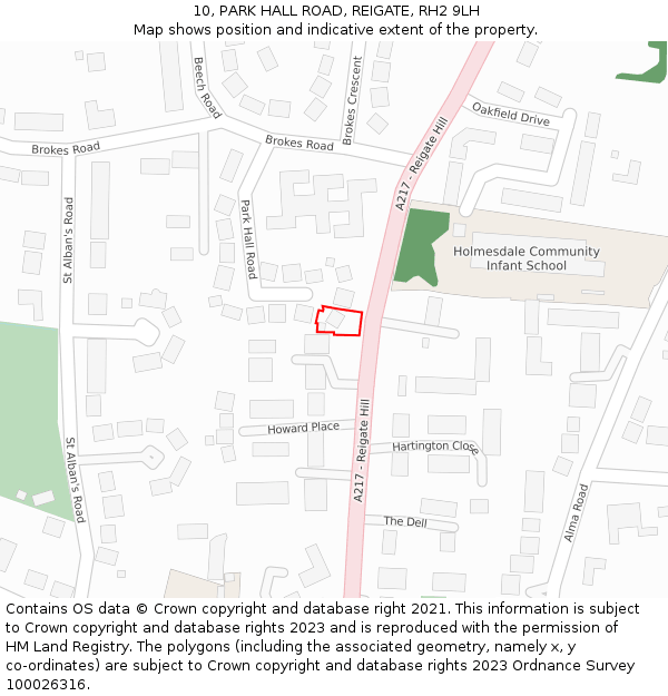 10, PARK HALL ROAD, REIGATE, RH2 9LH: Location map and indicative extent of plot