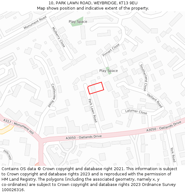 10, PARK LAWN ROAD, WEYBRIDGE, KT13 9EU: Location map and indicative extent of plot