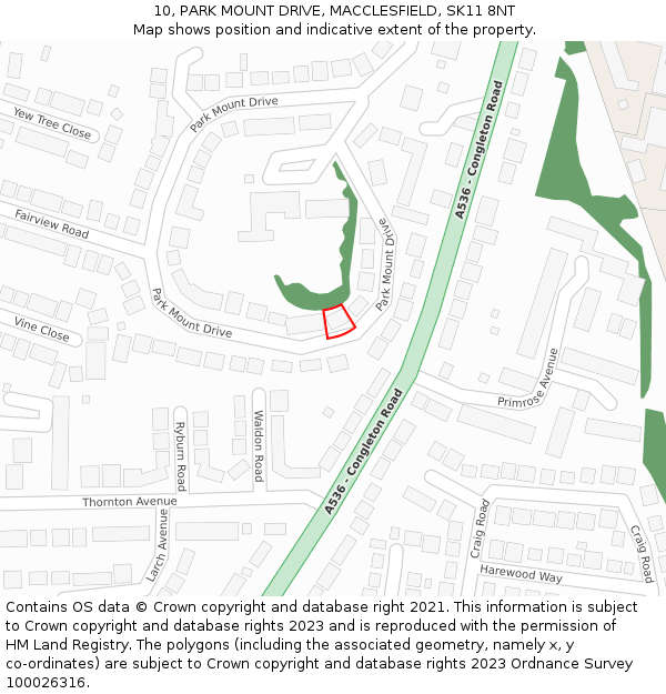 10, PARK MOUNT DRIVE, MACCLESFIELD, SK11 8NT: Location map and indicative extent of plot