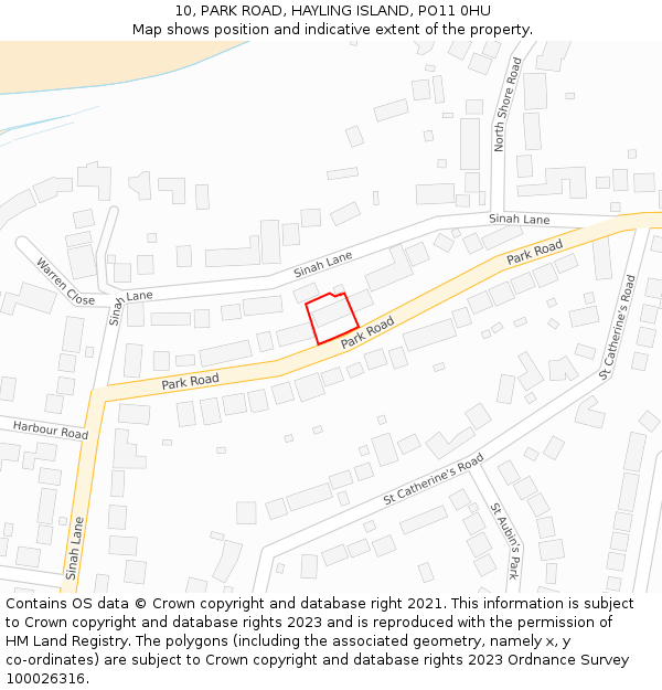 10, PARK ROAD, HAYLING ISLAND, PO11 0HU: Location map and indicative extent of plot