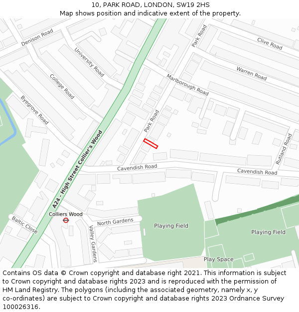 10, PARK ROAD, LONDON, SW19 2HS: Location map and indicative extent of plot