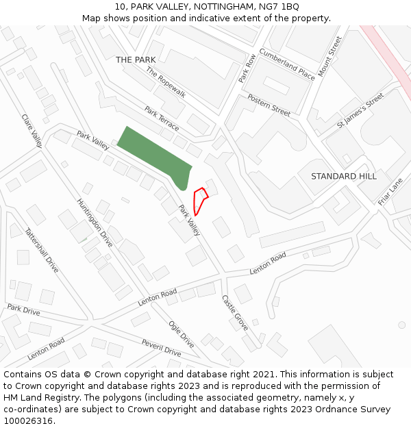 10, PARK VALLEY, NOTTINGHAM, NG7 1BQ: Location map and indicative extent of plot