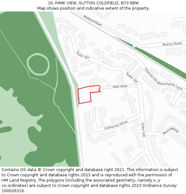 10, PARK VIEW, SUTTON COLDFIELD, B73 6BW: Location map and indicative extent of plot
