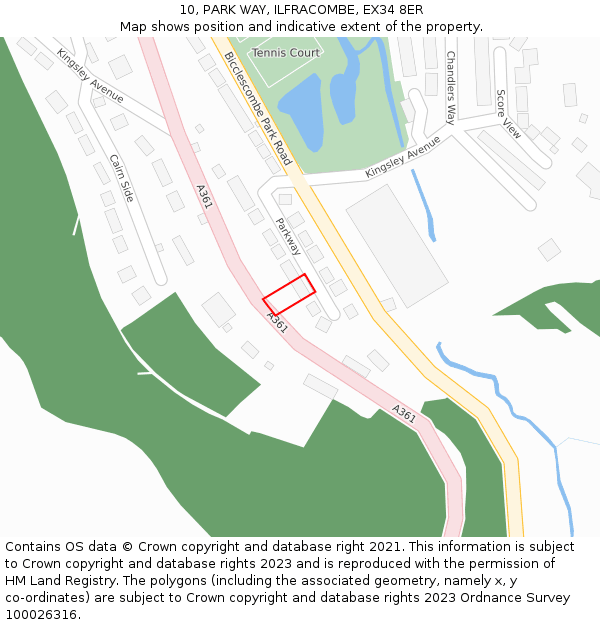 10, PARK WAY, ILFRACOMBE, EX34 8ER: Location map and indicative extent of plot