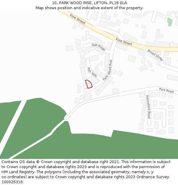 10, PARK WOOD RISE, LIFTON, PL16 0LA: Location map and indicative extent of plot
