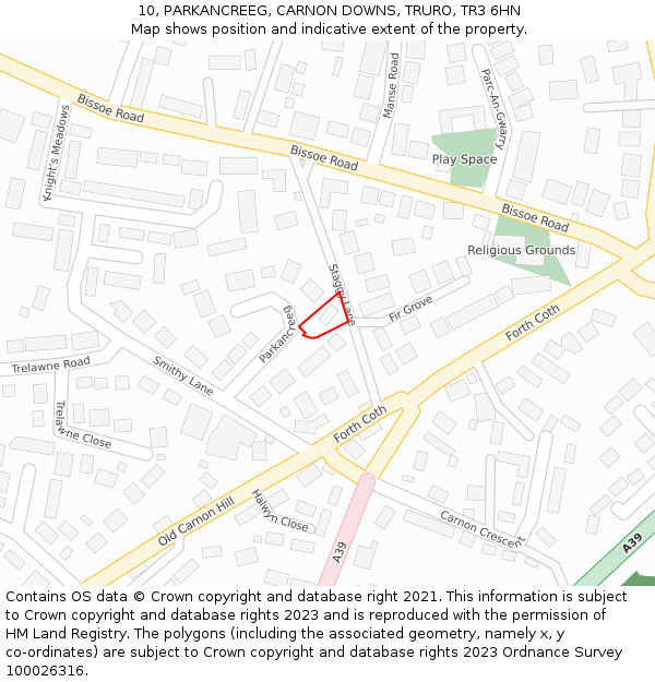 10, PARKANCREEG, CARNON DOWNS, TRURO, TR3 6HN: Location map and indicative extent of plot