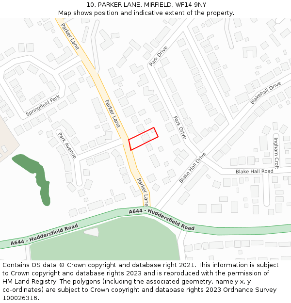 10, PARKER LANE, MIRFIELD, WF14 9NY: Location map and indicative extent of plot