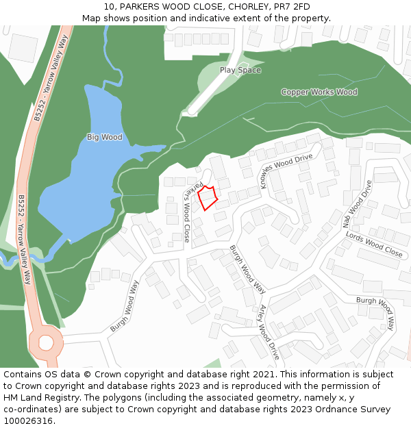 10, PARKERS WOOD CLOSE, CHORLEY, PR7 2FD: Location map and indicative extent of plot