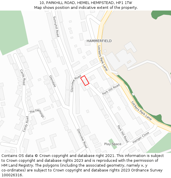 10, PARKHILL ROAD, HEMEL HEMPSTEAD, HP1 1TW: Location map and indicative extent of plot