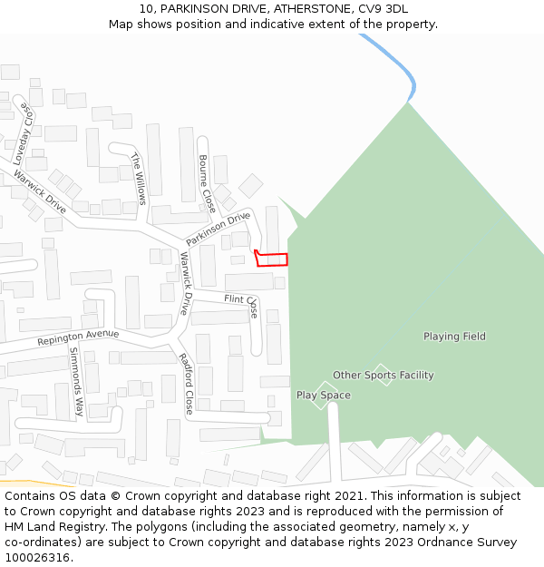 10, PARKINSON DRIVE, ATHERSTONE, CV9 3DL: Location map and indicative extent of plot