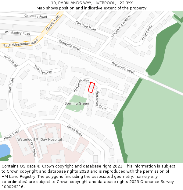 10, PARKLANDS WAY, LIVERPOOL, L22 3YX: Location map and indicative extent of plot
