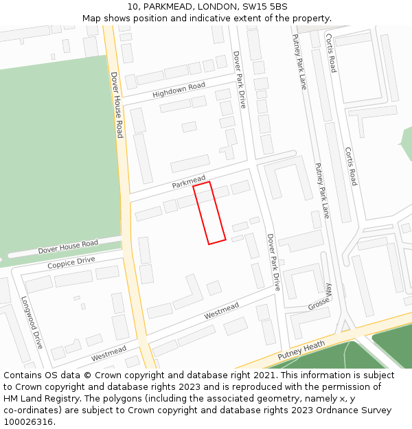 10, PARKMEAD, LONDON, SW15 5BS: Location map and indicative extent of plot