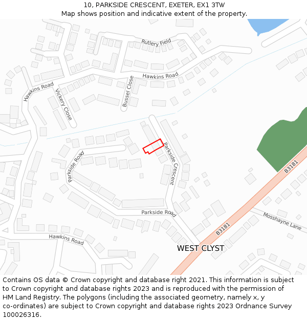 10, PARKSIDE CRESCENT, EXETER, EX1 3TW: Location map and indicative extent of plot