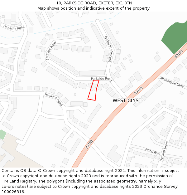 10, PARKSIDE ROAD, EXETER, EX1 3TN: Location map and indicative extent of plot