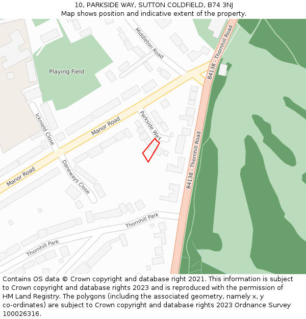 10, PARKSIDE WAY, SUTTON COLDFIELD, B74 3NJ: Location map and indicative extent of plot