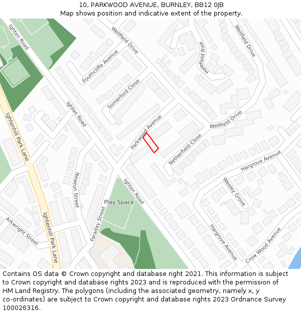 10, PARKWOOD AVENUE, BURNLEY, BB12 0JB: Location map and indicative extent of plot
