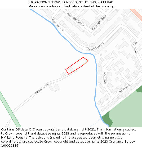 10, PARSONS BROW, RAINFORD, ST HELENS, WA11 8AD: Location map and indicative extent of plot