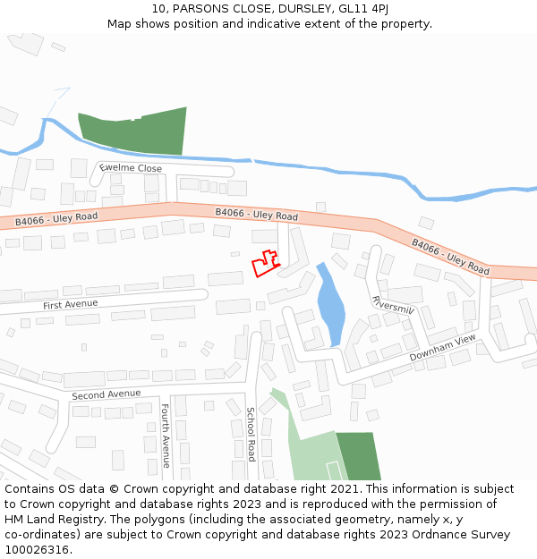 10, PARSONS CLOSE, DURSLEY, GL11 4PJ: Location map and indicative extent of plot