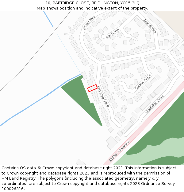 10, PARTRIDGE CLOSE, BRIDLINGTON, YO15 3LQ: Location map and indicative extent of plot