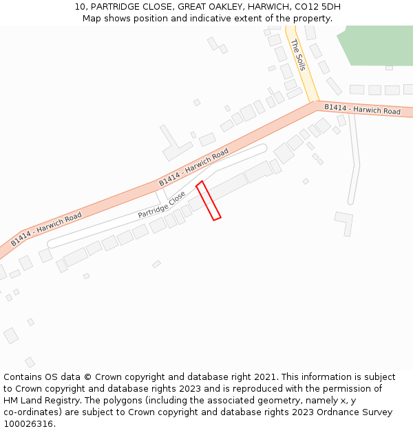 10, PARTRIDGE CLOSE, GREAT OAKLEY, HARWICH, CO12 5DH: Location map and indicative extent of plot