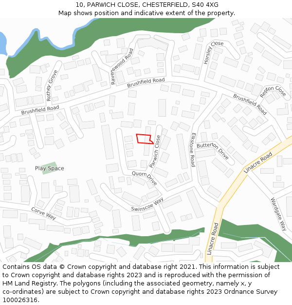 10, PARWICH CLOSE, CHESTERFIELD, S40 4XG: Location map and indicative extent of plot