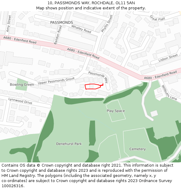 10, PASSMONDS WAY, ROCHDALE, OL11 5AN: Location map and indicative extent of plot