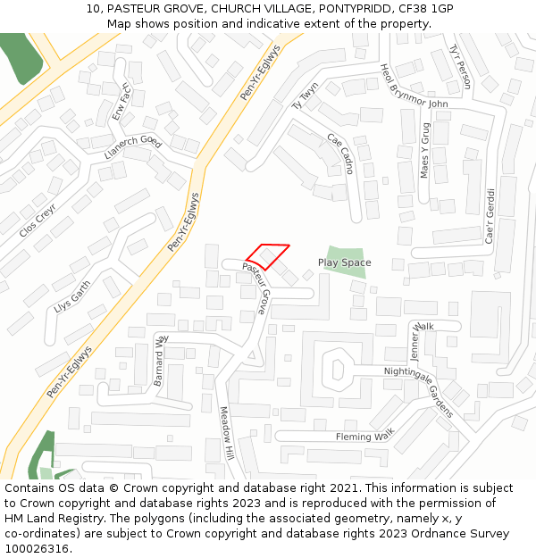 10, PASTEUR GROVE, CHURCH VILLAGE, PONTYPRIDD, CF38 1GP: Location map and indicative extent of plot