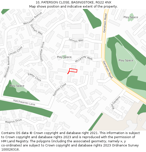 10, PATERSON CLOSE, BASINGSTOKE, RG22 4NX: Location map and indicative extent of plot