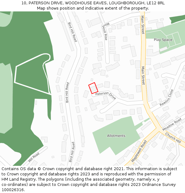 10, PATERSON DRIVE, WOODHOUSE EAVES, LOUGHBOROUGH, LE12 8RL: Location map and indicative extent of plot