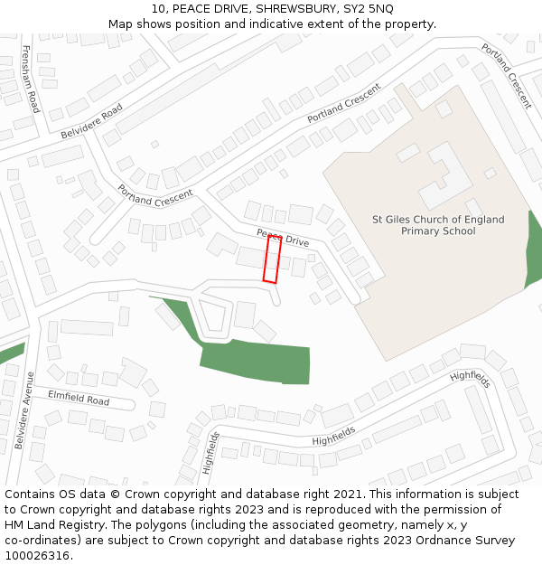 10, PEACE DRIVE, SHREWSBURY, SY2 5NQ: Location map and indicative extent of plot