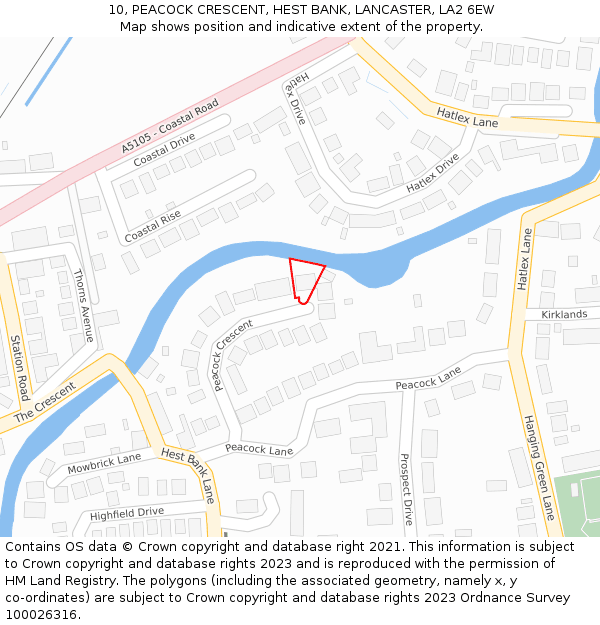 10, PEACOCK CRESCENT, HEST BANK, LANCASTER, LA2 6EW: Location map and indicative extent of plot