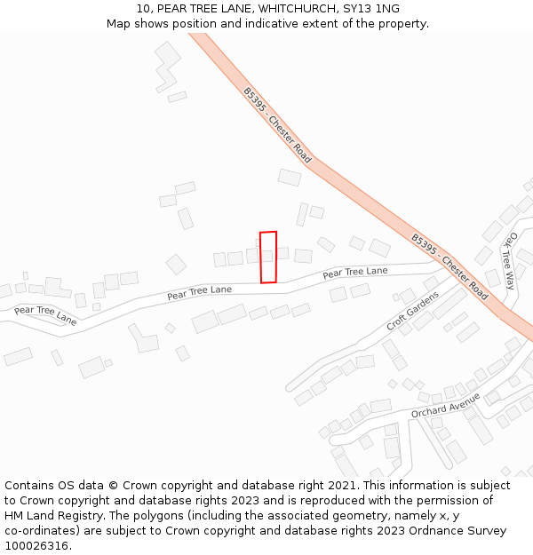 10, PEAR TREE LANE, WHITCHURCH, SY13 1NG: Location map and indicative extent of plot
