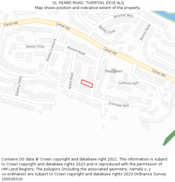 10, PEARD ROAD, TIVERTON, EX16 4LQ: Location map and indicative extent of plot