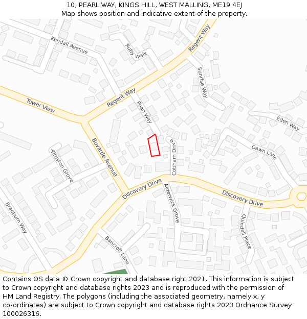 10, PEARL WAY, KINGS HILL, WEST MALLING, ME19 4EJ: Location map and indicative extent of plot