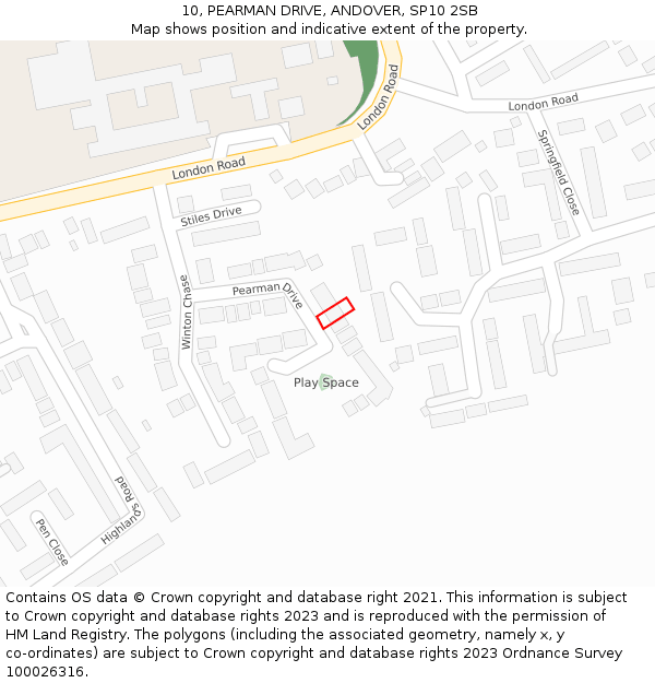 10, PEARMAN DRIVE, ANDOVER, SP10 2SB: Location map and indicative extent of plot