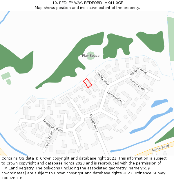 10, PEDLEY WAY, BEDFORD, MK41 0GF: Location map and indicative extent of plot