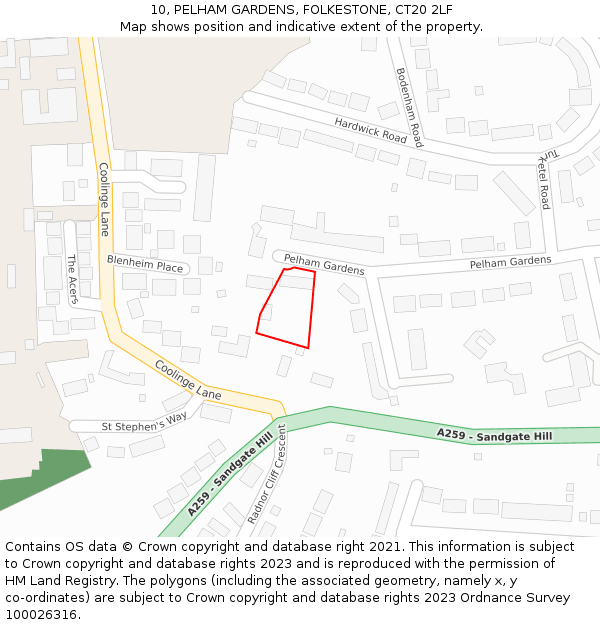 10, PELHAM GARDENS, FOLKESTONE, CT20 2LF: Location map and indicative extent of plot