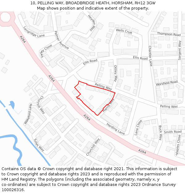 10, PELLING WAY, BROADBRIDGE HEATH, HORSHAM, RH12 3GW: Location map and indicative extent of plot