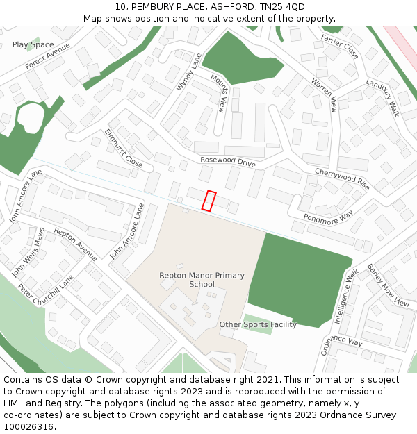10, PEMBURY PLACE, ASHFORD, TN25 4QD: Location map and indicative extent of plot