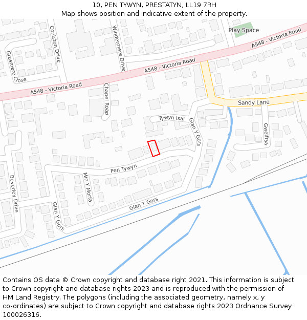 10, PEN TYWYN, PRESTATYN, LL19 7RH: Location map and indicative extent of plot
