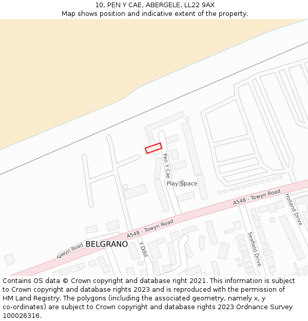 10, PEN Y CAE, ABERGELE, LL22 9AX: Location map and indicative extent of plot