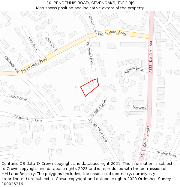 10, PENDENNIS ROAD, SEVENOAKS, TN13 3JS: Location map and indicative extent of plot