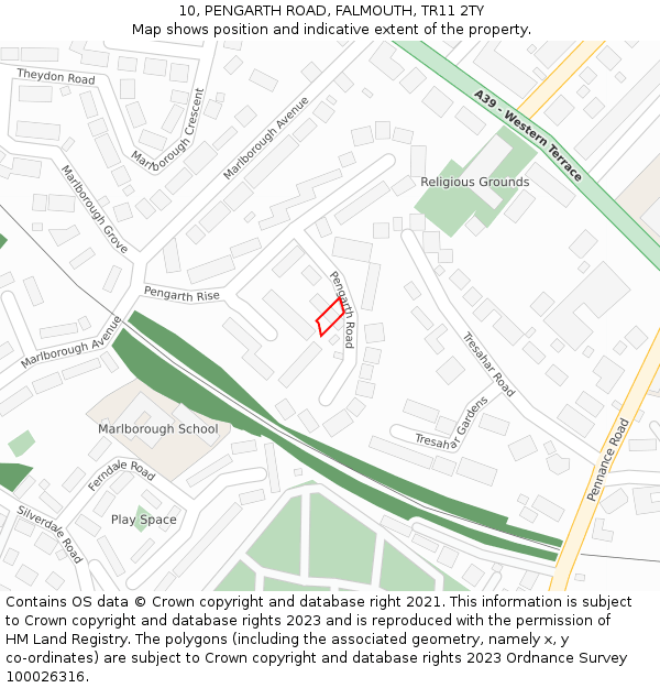 10, PENGARTH ROAD, FALMOUTH, TR11 2TY: Location map and indicative extent of plot