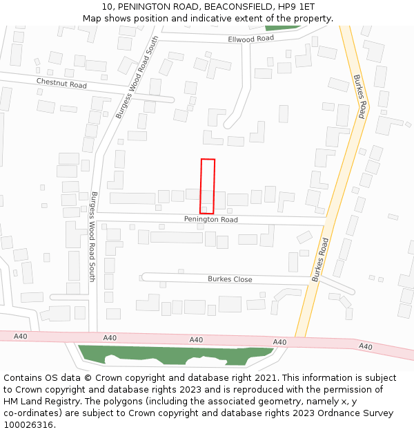 10, PENINGTON ROAD, BEACONSFIELD, HP9 1ET: Location map and indicative extent of plot