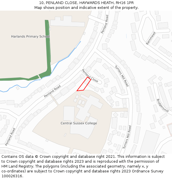 10, PENLAND CLOSE, HAYWARDS HEATH, RH16 1PR: Location map and indicative extent of plot